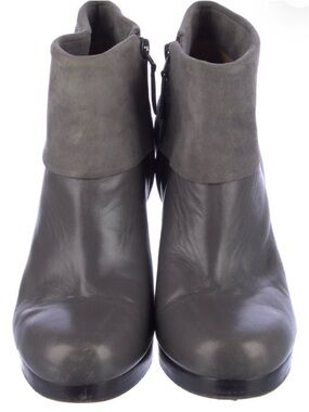 Balenciaga Gray Leather and Suede Fold-Over Ankle Boots